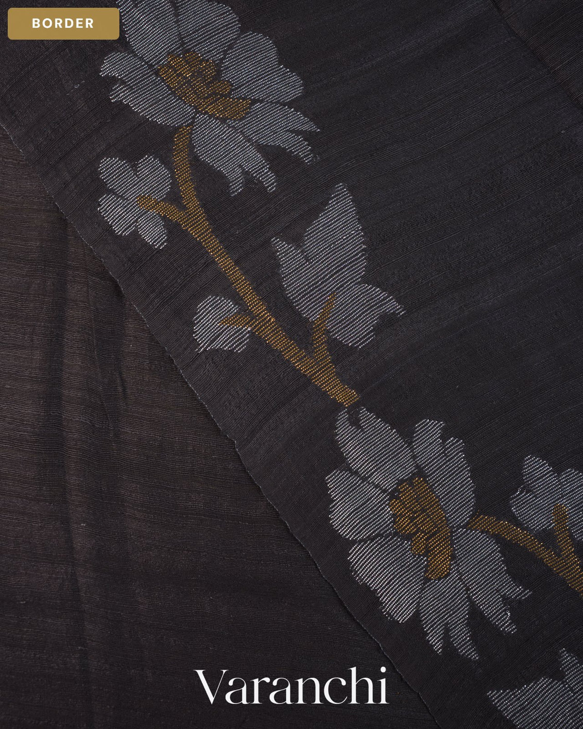Black Jamdani Pure Matka Tissue Silk Handloom Saree — Border