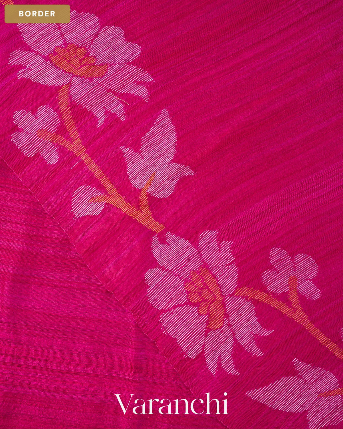 Magenta Pink Floral Jamdani Pure Matka Silk Handloom Saree — Border