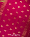 Wine Maroon Zigzag Bordered Pure Maheshwari Silk Cotton Handloom Saree — Pallu