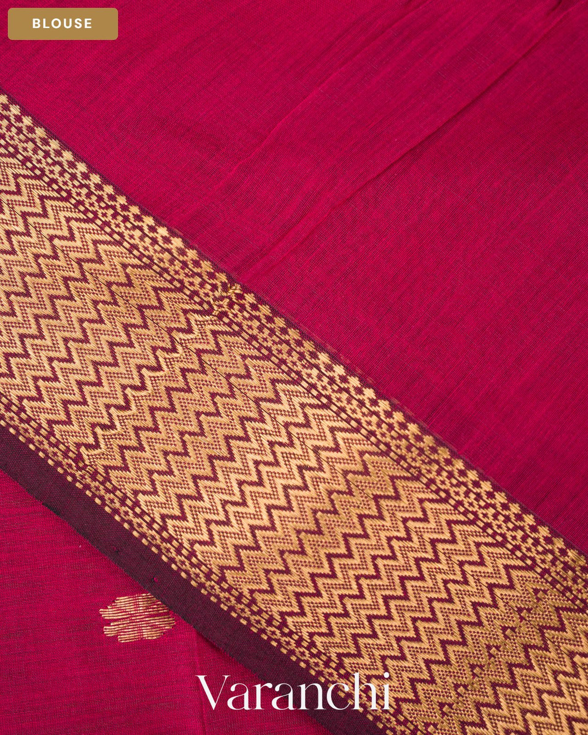 Wine Maroon Zigzag Bordered Pure Maheshwari Silk Cotton Handloom Saree — Blouse