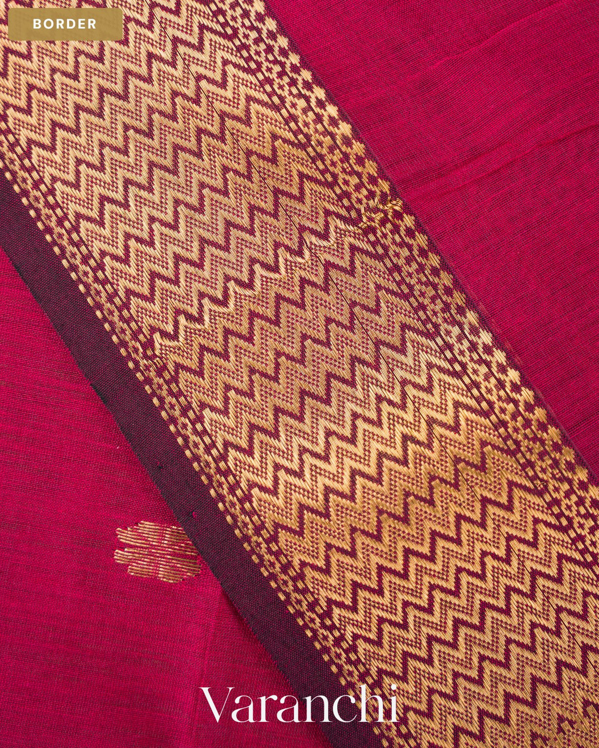 Wine Maroon Zigzag Bordered Pure Maheshwari Silk Cotton Handloom Saree — Border
