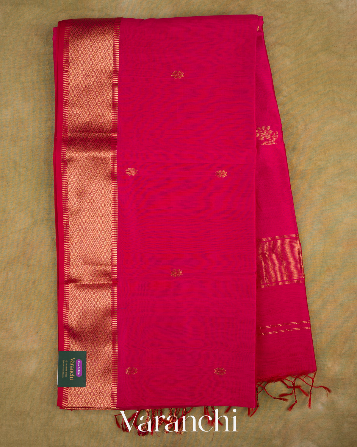Rani Pink Pure Maheshwari Silk Cotton Handloom Saree — Full Saree