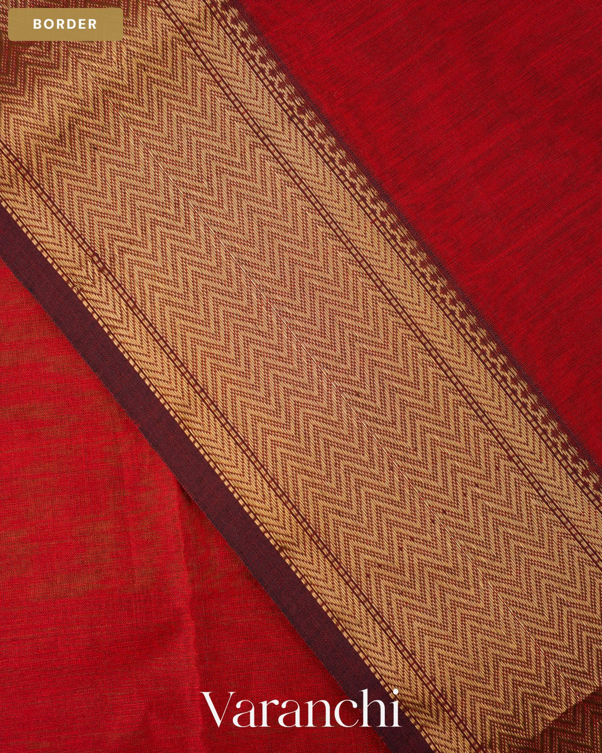 Rust Maroon Zigzag Bordered Pure Maheshwari Silk Cotton Handloom Saree — Border