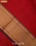Rust Maroon Zigzag Bordered Pure Maheshwari Silk Cotton Handloom Saree — Blouse