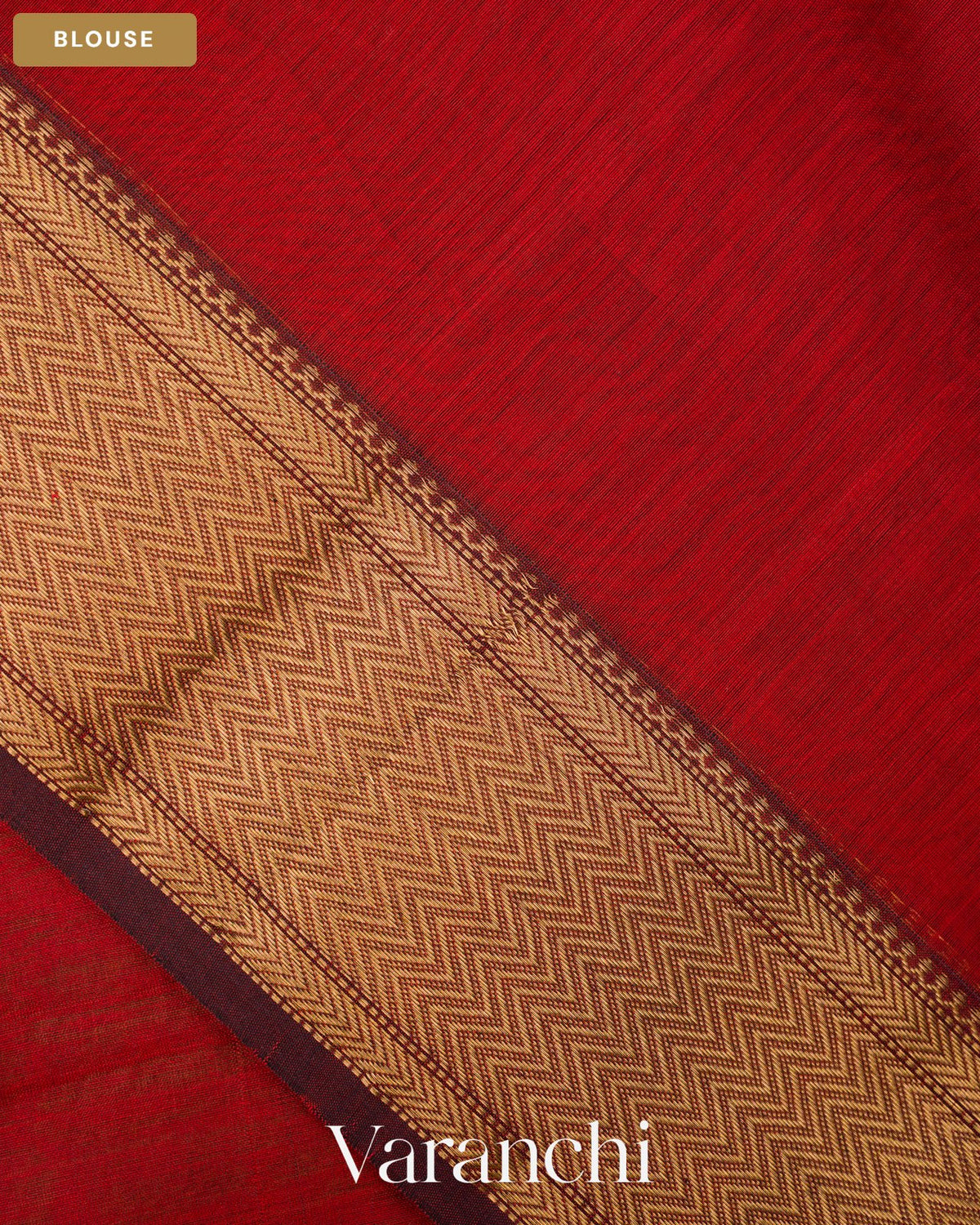 Rust Maroon Zigzag Bordered Pure Maheshwari Silk Cotton Handloom Saree — Blouse