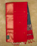 Tomato Red Pure Maheshwari Silk Cotton Handloom Saree — Full Saree