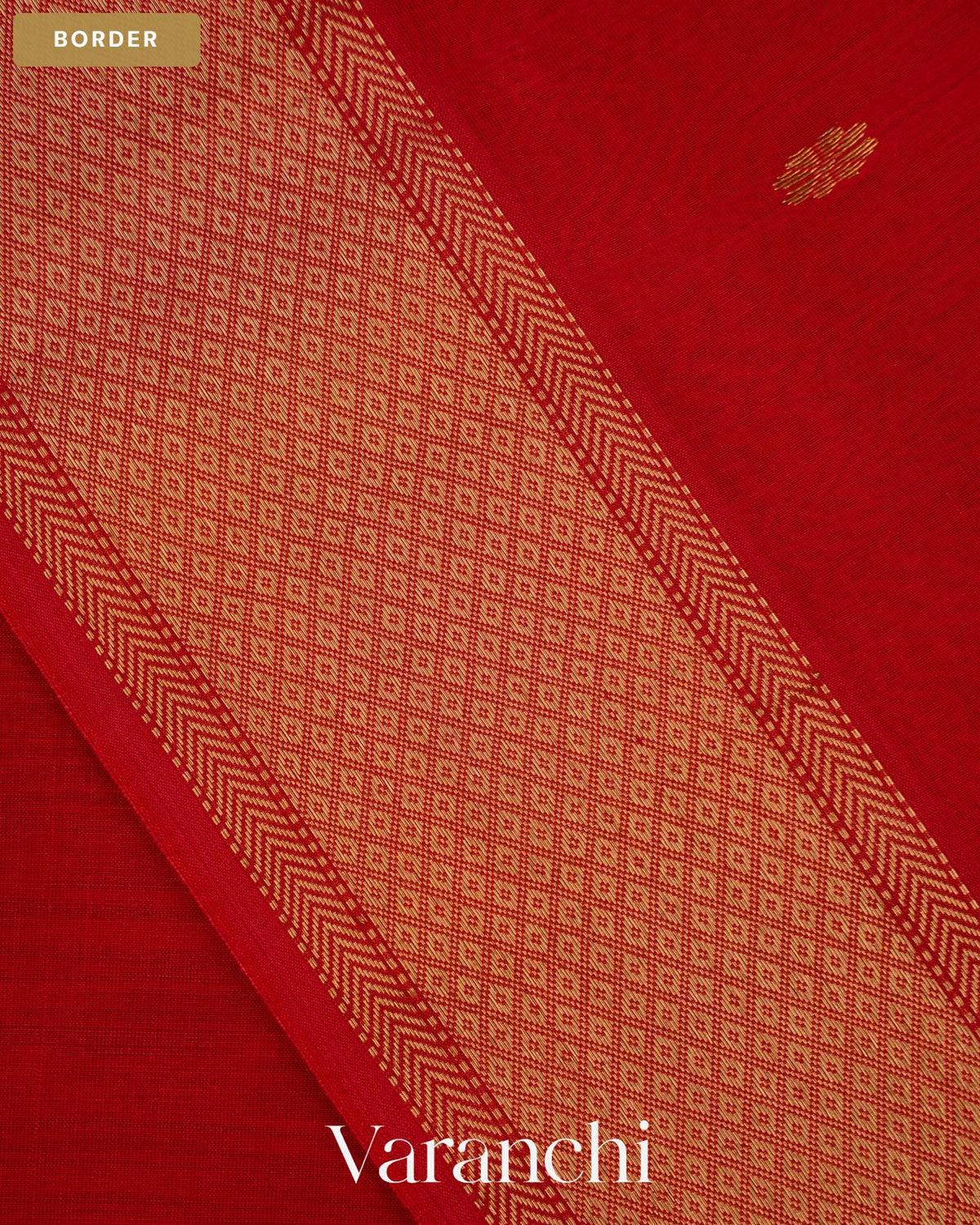 Tomato Red Pure Maheshwari Silk Cotton Handloom Saree — Border