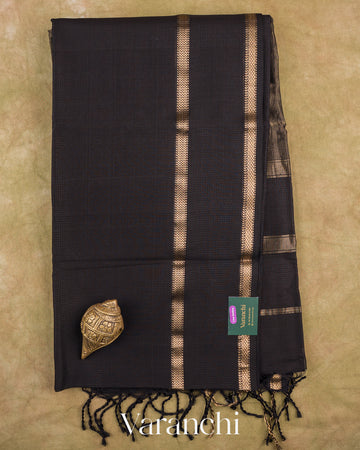 Black Pure Maheshwari Silk Cotton Handloom Saree — Full Saree
