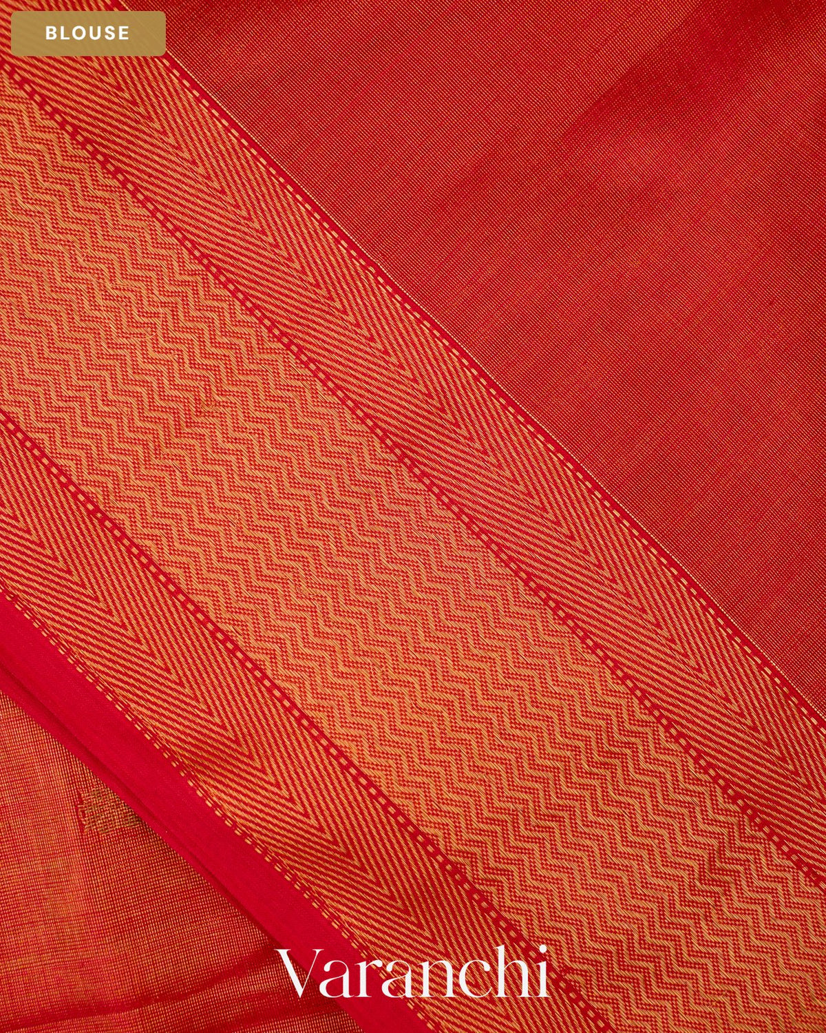 Brick Red Zigzag Bordered Pure Maheshwari Silk Cotton Handloom Saree — Blouse