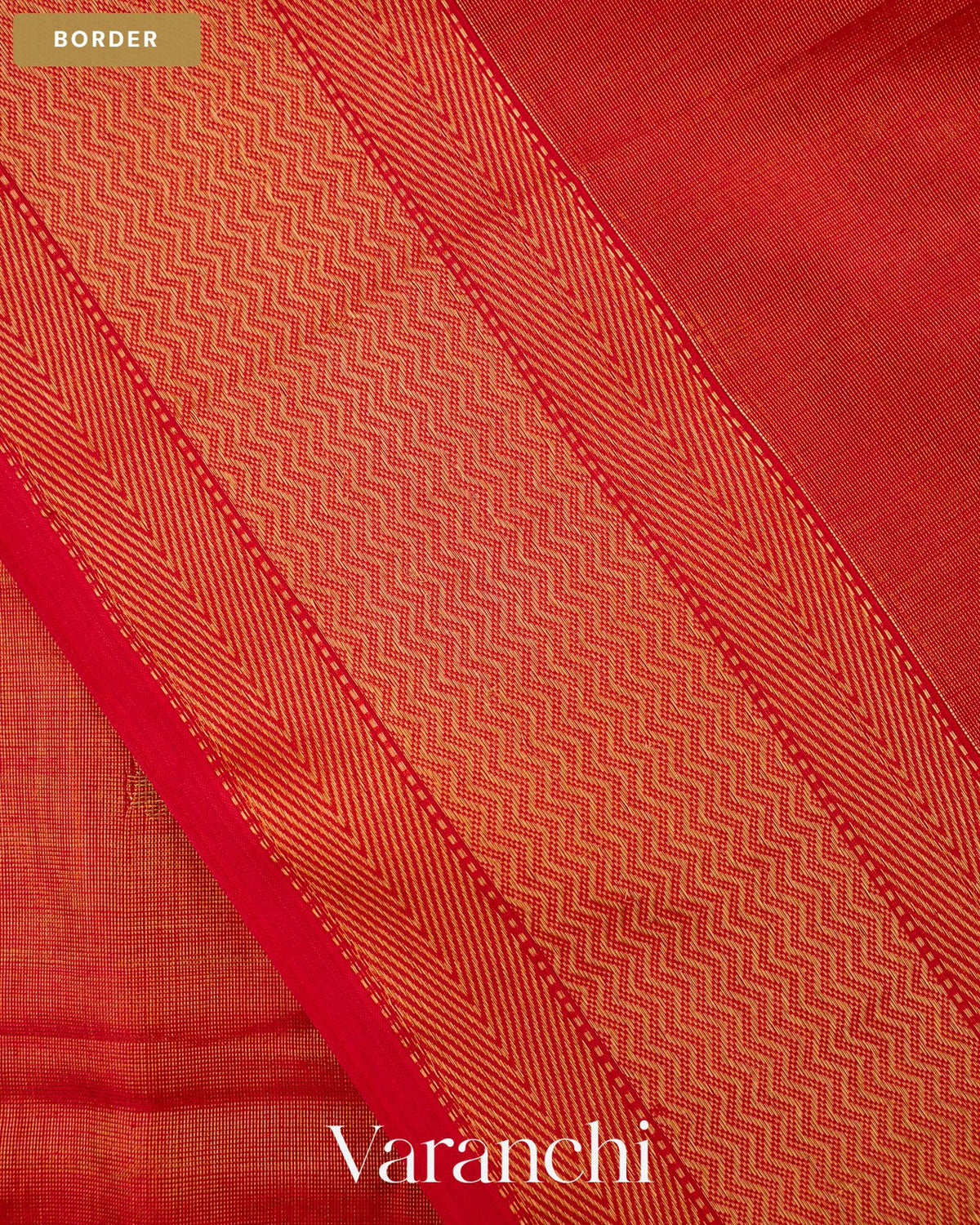 Brick Red Zigzag Bordered Pure Maheshwari Silk Cotton Handloom Saree — Border