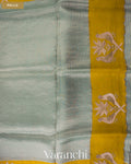 Powder Blue Bird Embroidered Pure Kora Silk Saree — Pallu