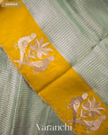 Powder Blue Bird Embroidered Pure Kora Silk Saree — Border