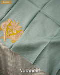Powder Blue Bird Embroidered Pure Kora Silk Saree — Blouse