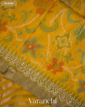 Mustard Yellow Striped Pure Kora Silk Saree — Blouse