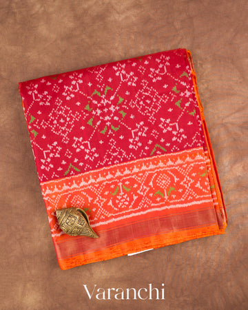 Ruby Red Pure Rajkot Patola Silk Handloom Saree — Folded