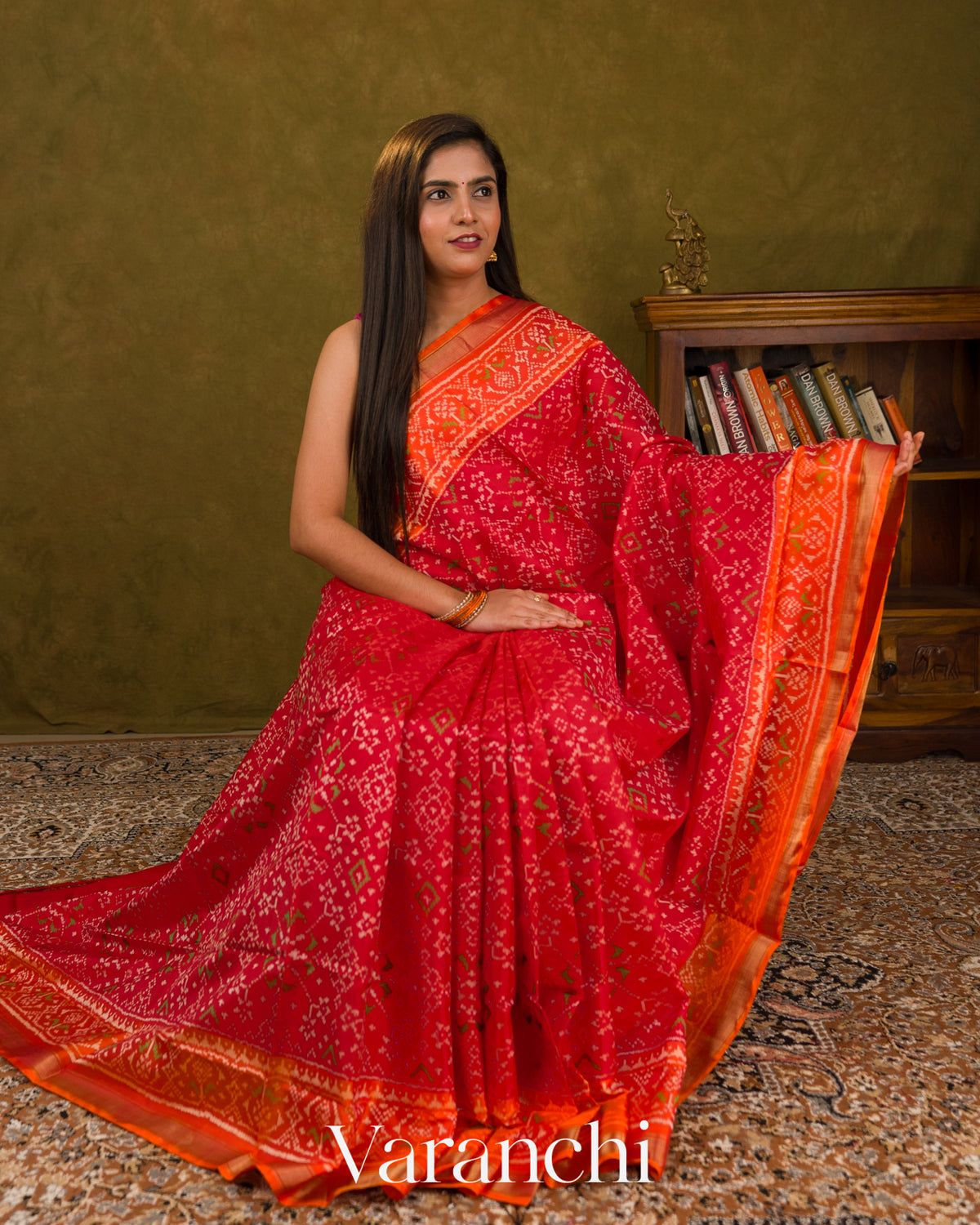 Ruby Red Pure Rajkot Patola Silk Handloom Saree — Draped
