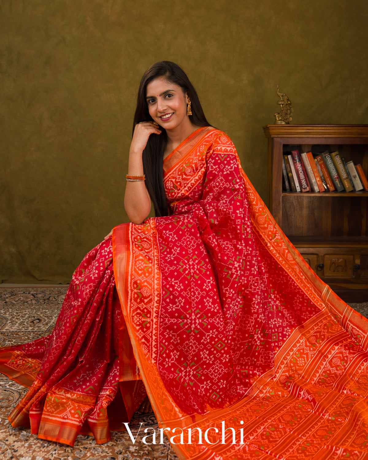 Ruby Red Pure Rajkot Patola Silk Handloom Saree — Draped