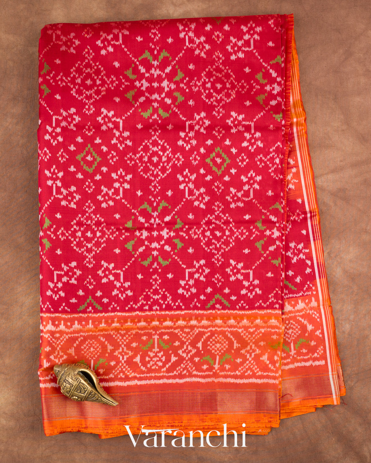 Ruby Red Pure Rajkot Patola Silk Handloom Saree — Full Saree