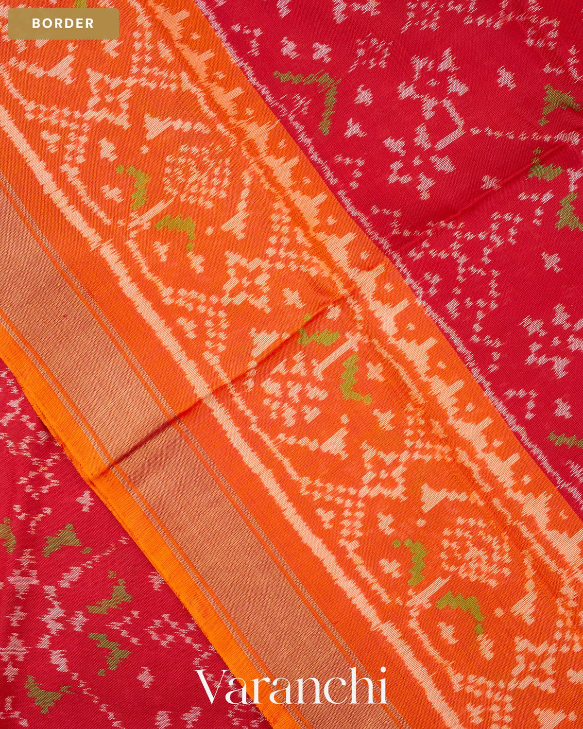 Ruby Red Pure Rajkot Patola Silk Handloom Saree — Border