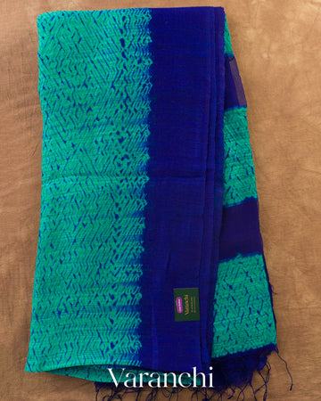 Sea Green Shibori Pure Matka Silk Handloom Saree — Full Saree