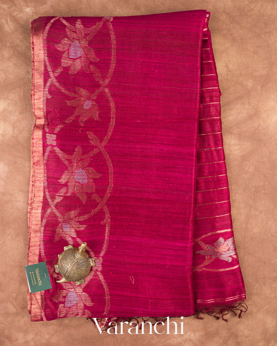 Wine Maroon Jamdani Pure Matka Tissue Silk Handloom Saree — Full Saree