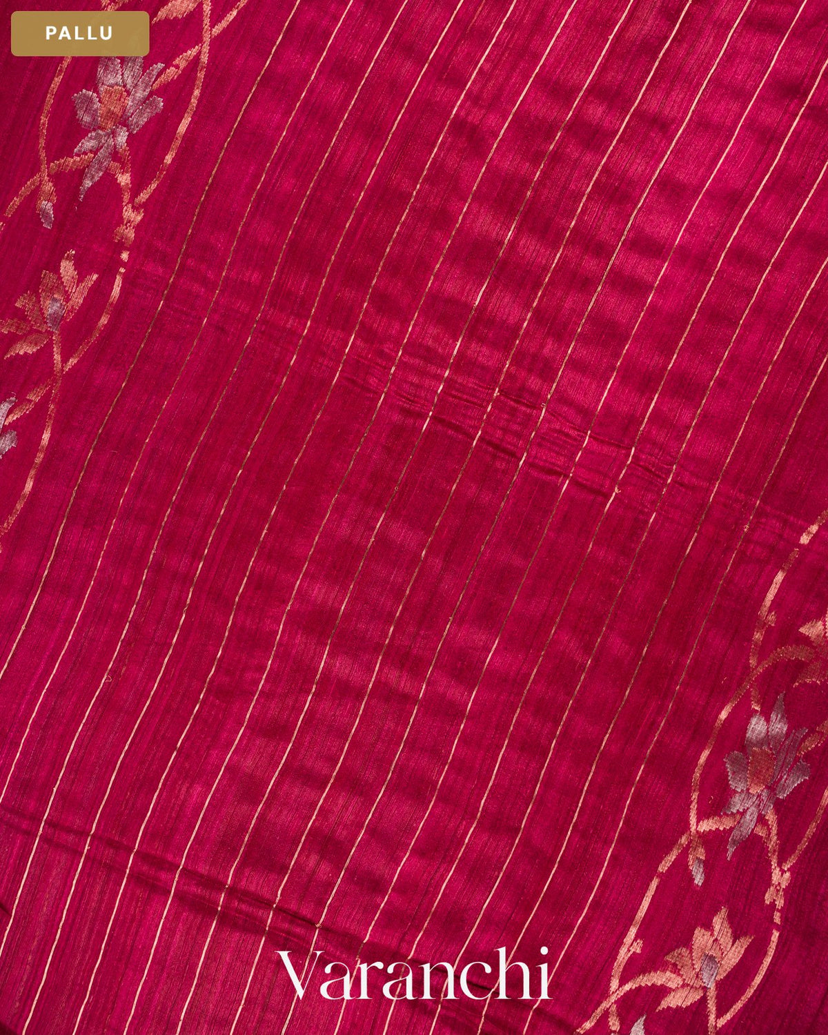 Wine Maroon Jamdani Pure Matka Tissue Silk Handloom Saree — Pallu