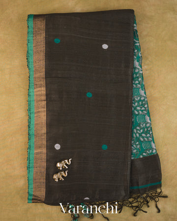 Black Pure Matka Silk Handloom Saree — Full Saree