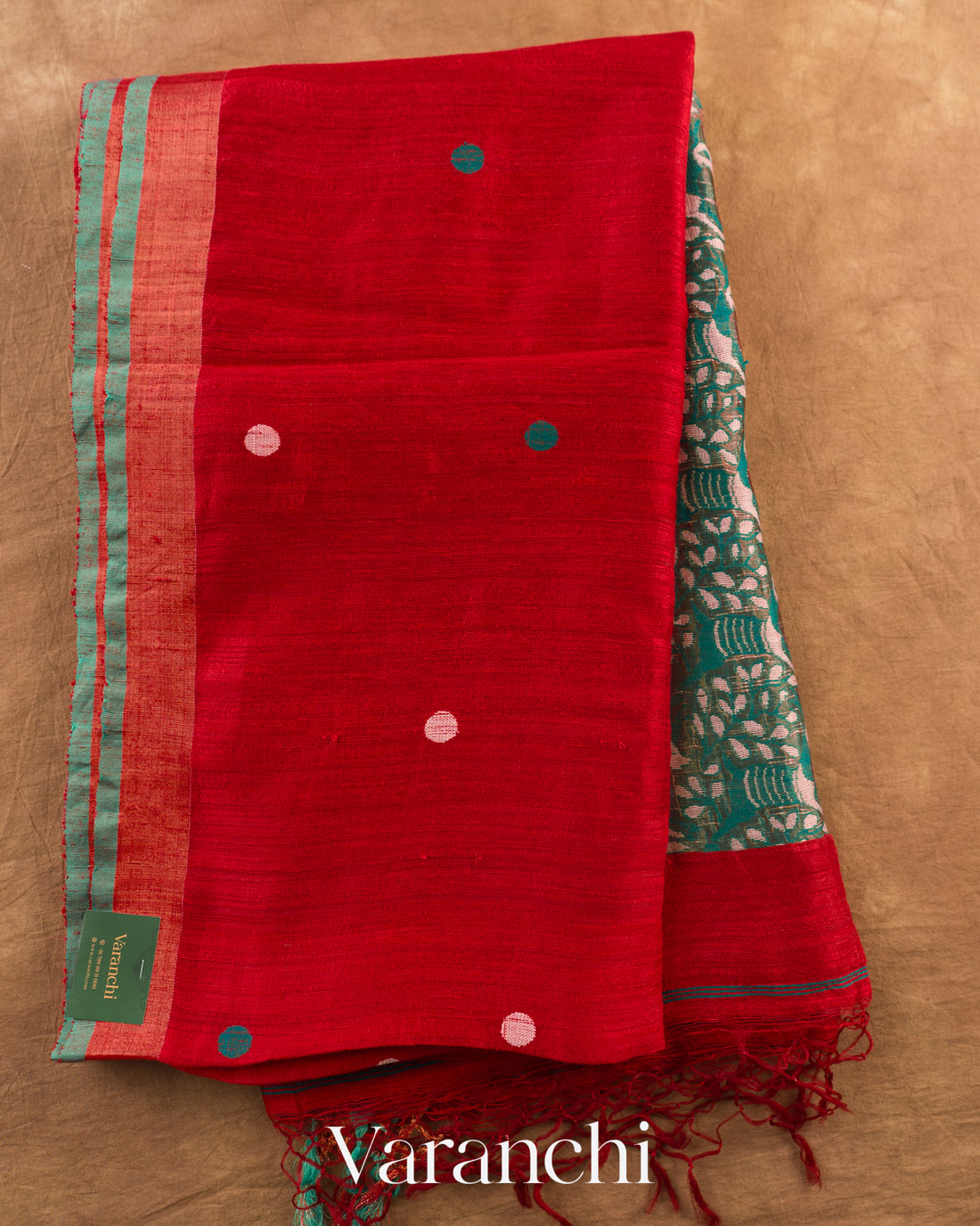 Chilly Red with Baluchari Pallu Pure Matka Silk Handloom Saree — Full Saree