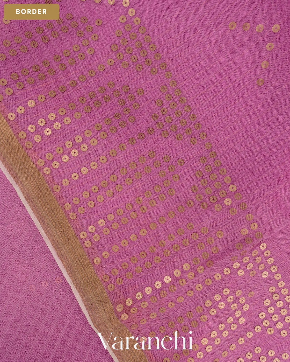 Orchid Pink Sequin Checkered Pure Muslin Silk Handloom Saree — Border