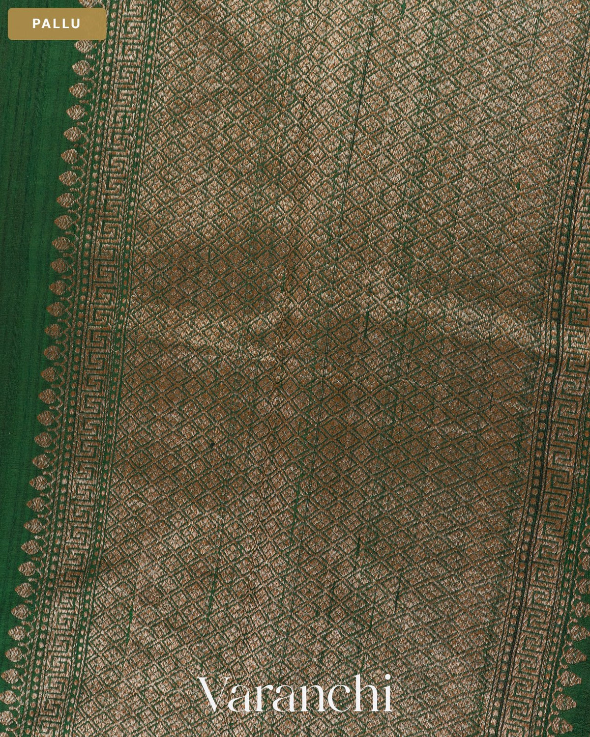 Bottle Green Pure Raw Silk Handloom Saree — Pallu
