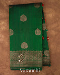 Bottle Green Pure Raw Silk Handloom Saree — Full Saree