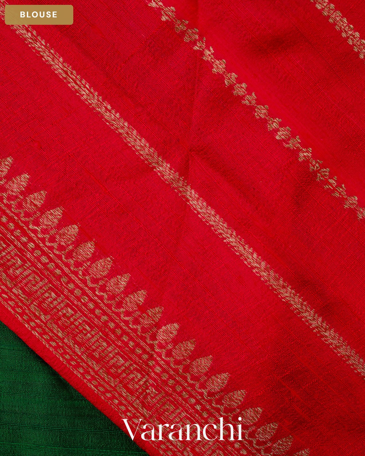 Bottle Green Pure Raw Silk Handloom Saree — Blouse