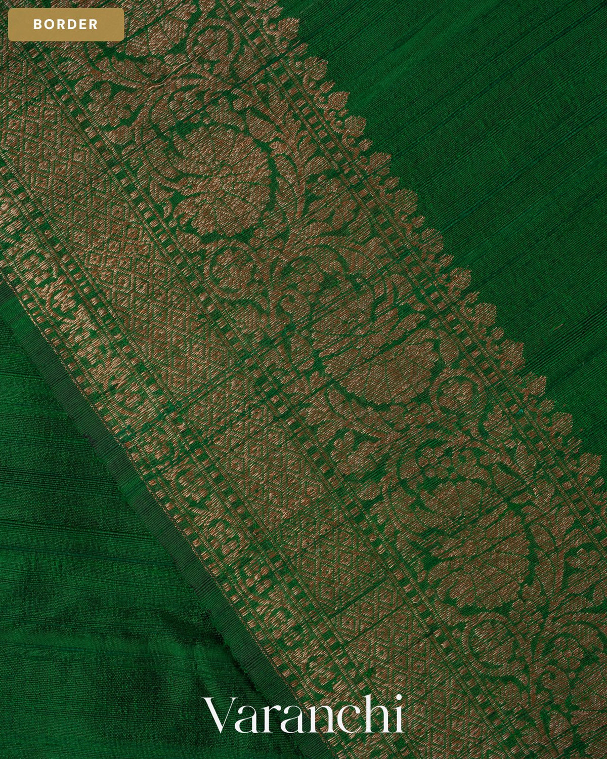 Bottle Green Pure Raw Silk Handloom Saree — Border