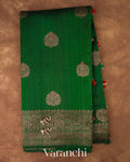 Bottle Green Pure Raw Silk Handloom Saree — Full Saree