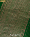 Bottle Green Pure Raw Silk Handloom Saree — Pallu