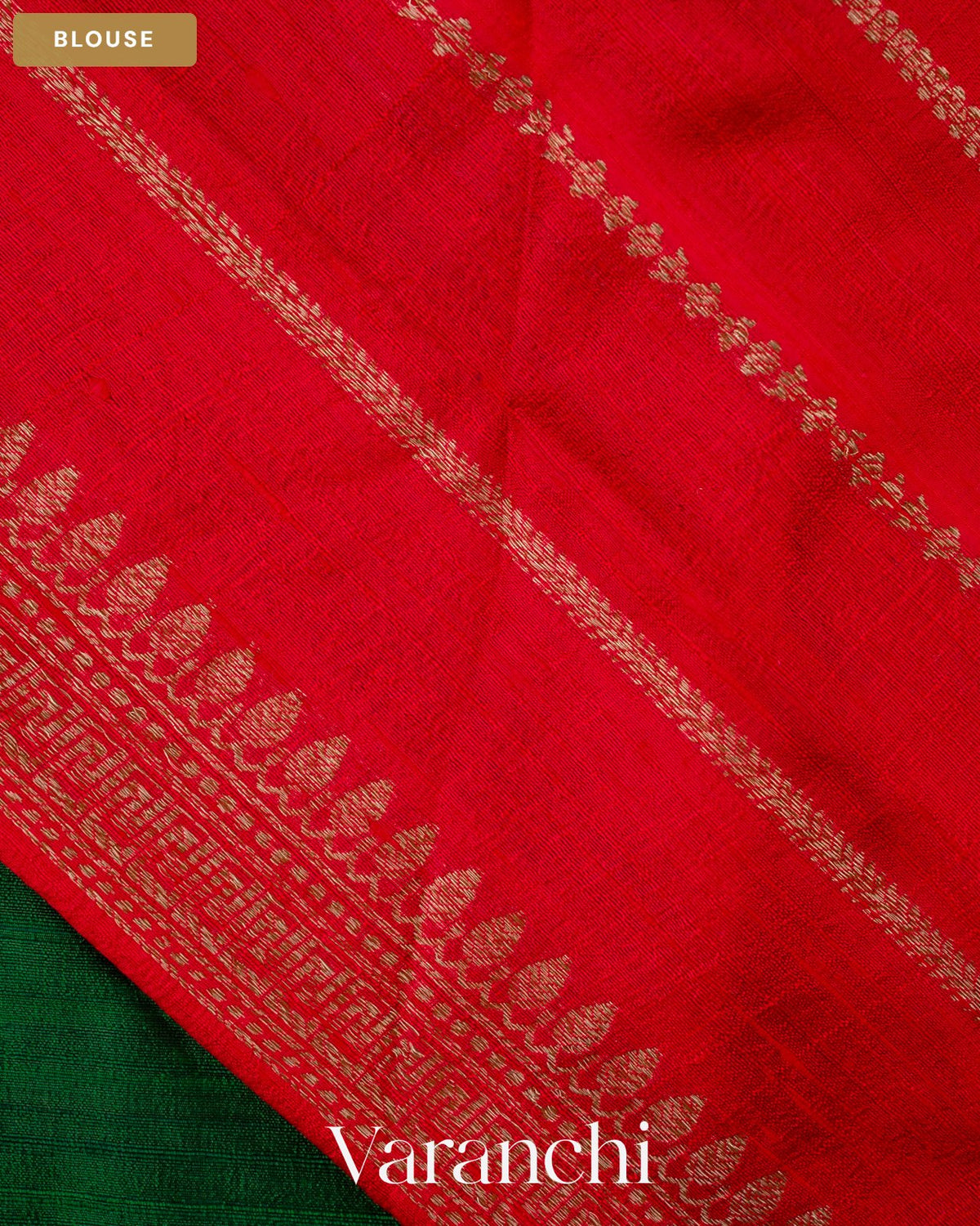 Bottle Green Pure Raw Silk Handloom Saree — Blouse