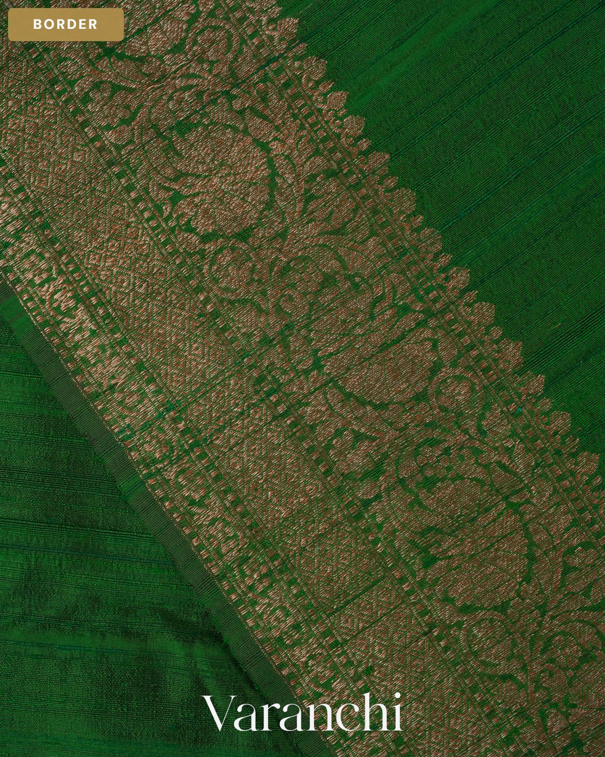 Bottle Green Pure Raw Silk Handloom Saree — Border