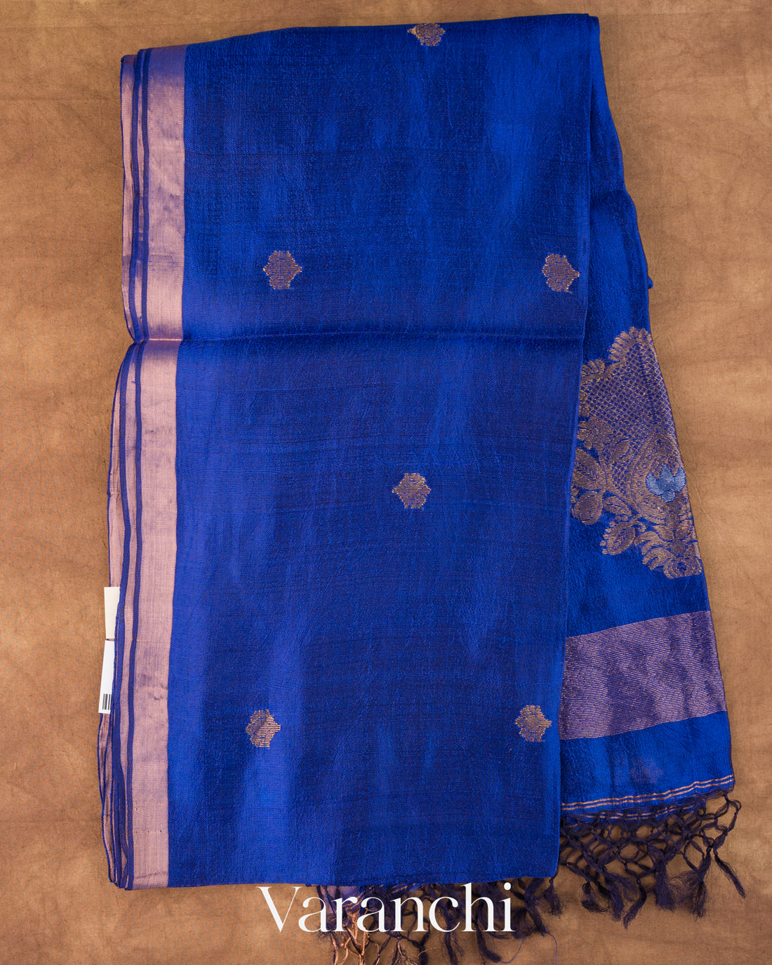 Sapphire Blue Jamdani Pure Mulberry Silk Handloom Saree — Full Saree
