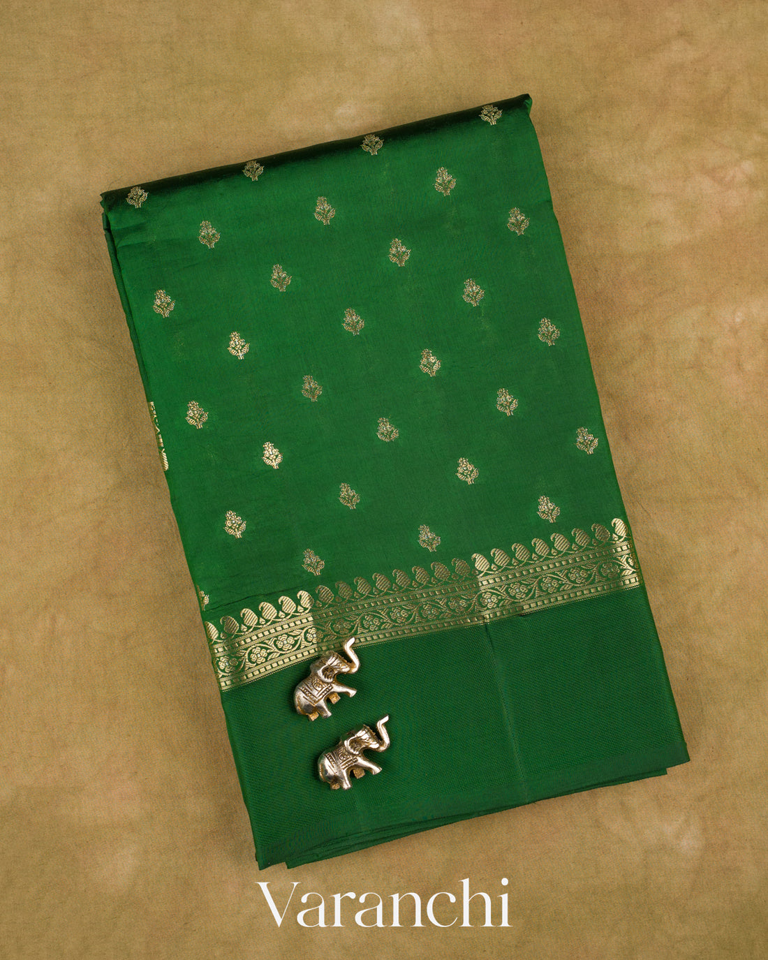Bottle Green Pure Poona Silk Saree — Folded