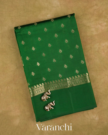 Bottle Green Pure Poona Silk Saree — Folded