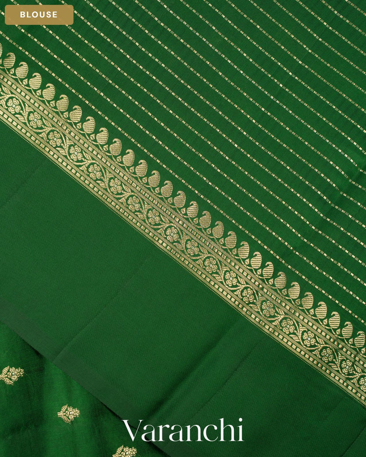 Bottle Green Pure Poona Silk Saree — Blouse