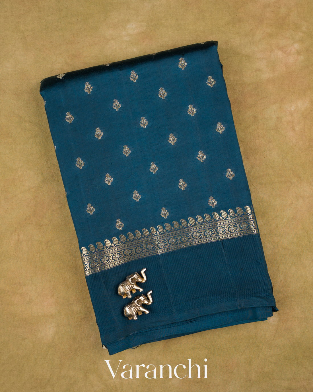 Navy Blue Pure Poona Silk Saree — Folded