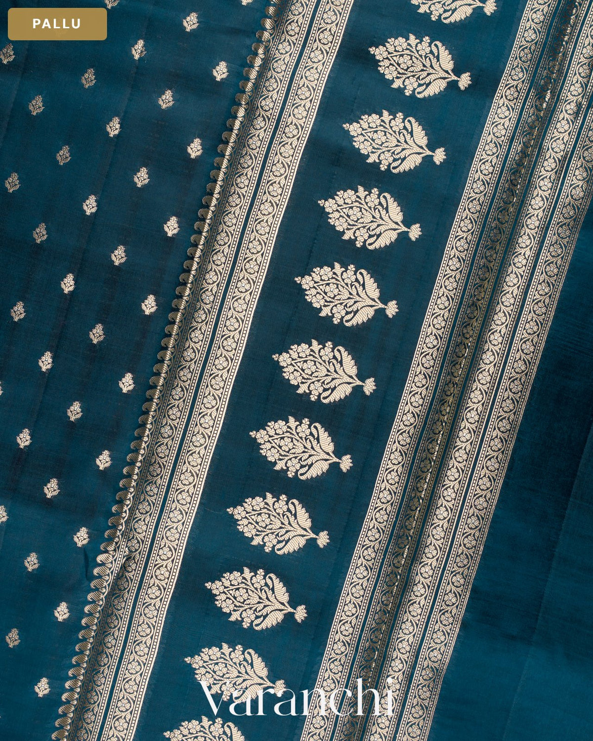 Navy Blue Pure Poona Silk Saree — Pallu