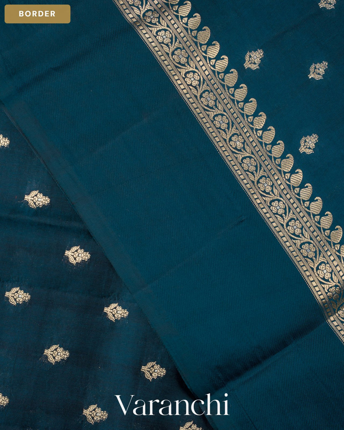 Navy Blue Pure Poona Silk Saree — Border