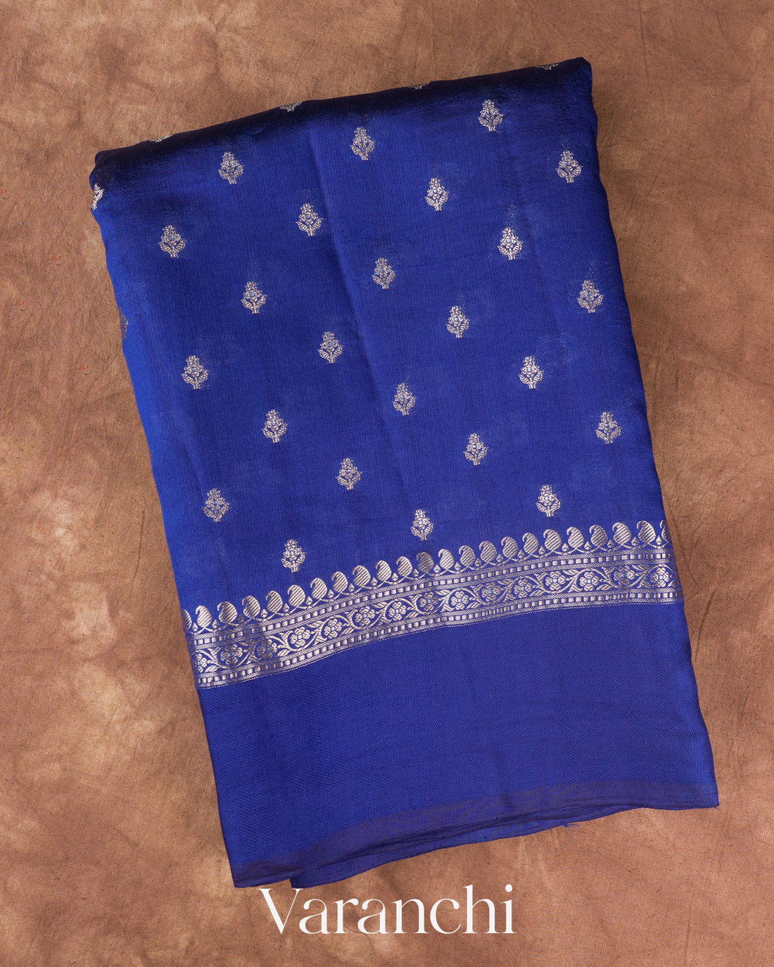 Sapphire Blue Pure Poona Silk Saree — Folded