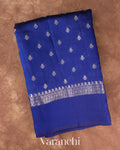 Sapphire Blue Pure Poona Silk Saree — Folded
