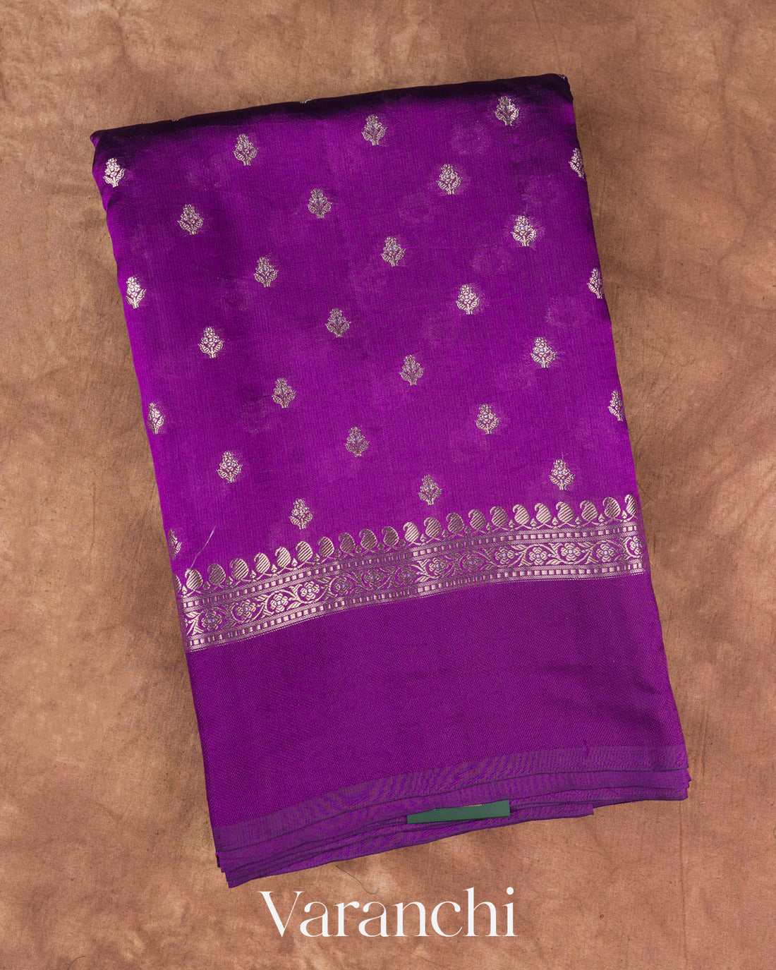 Violet Purple Pure Poona Silk Saree — Folded