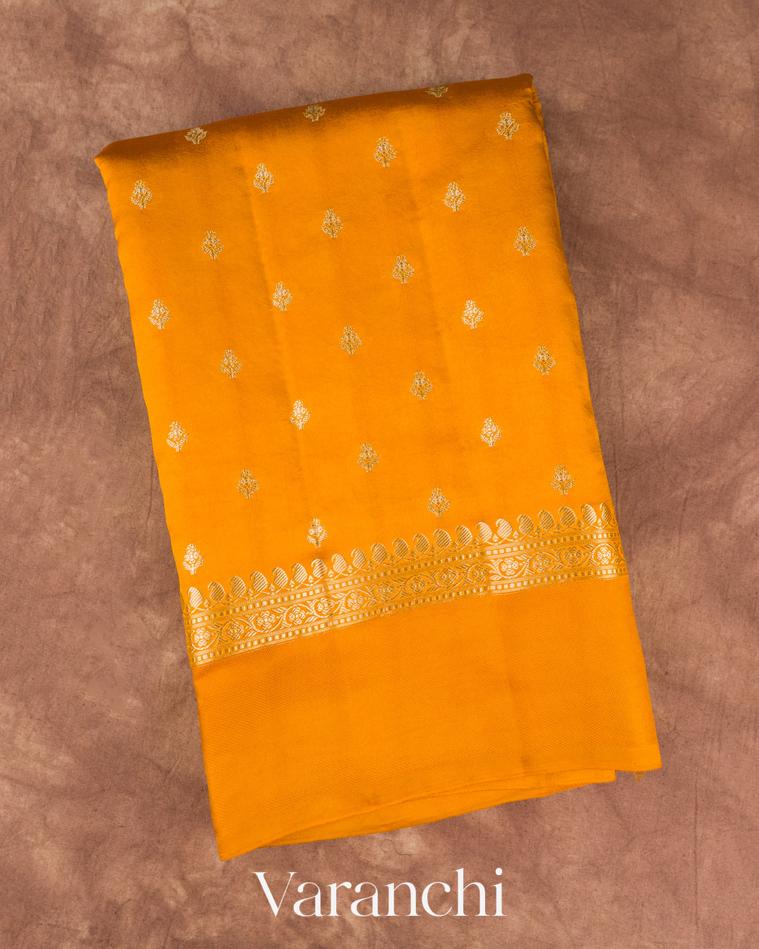 Mango Yellow Pure Poona Silk Saree — Folded