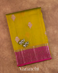 Mehendi Green Pure Kora Silk Handloom Saree — Folded