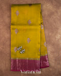 Mehendi Green Pure Kora Silk Handloom Saree — Full Saree